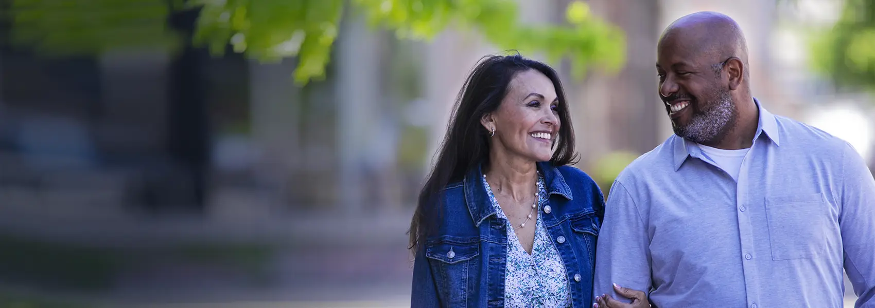 Couple walking outside
